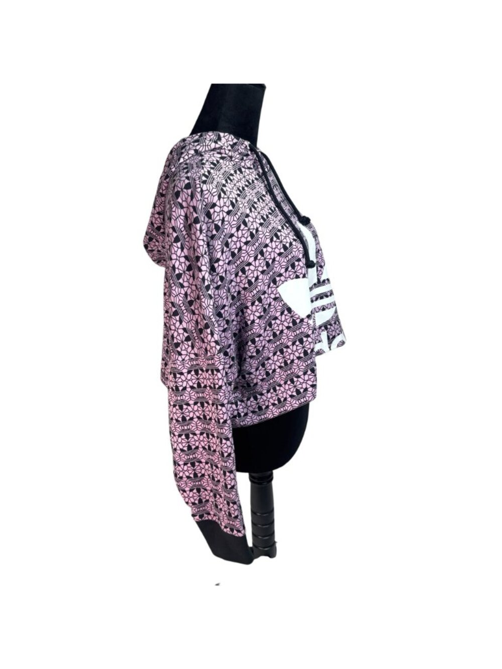 Adidas Purple Black Geometric Pattern Oversized Cropped Hoodie Pullover Small - Picture 4 of 14